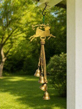 John Deere Leaping Deer Wind Chimes Brass Bells 21" Long